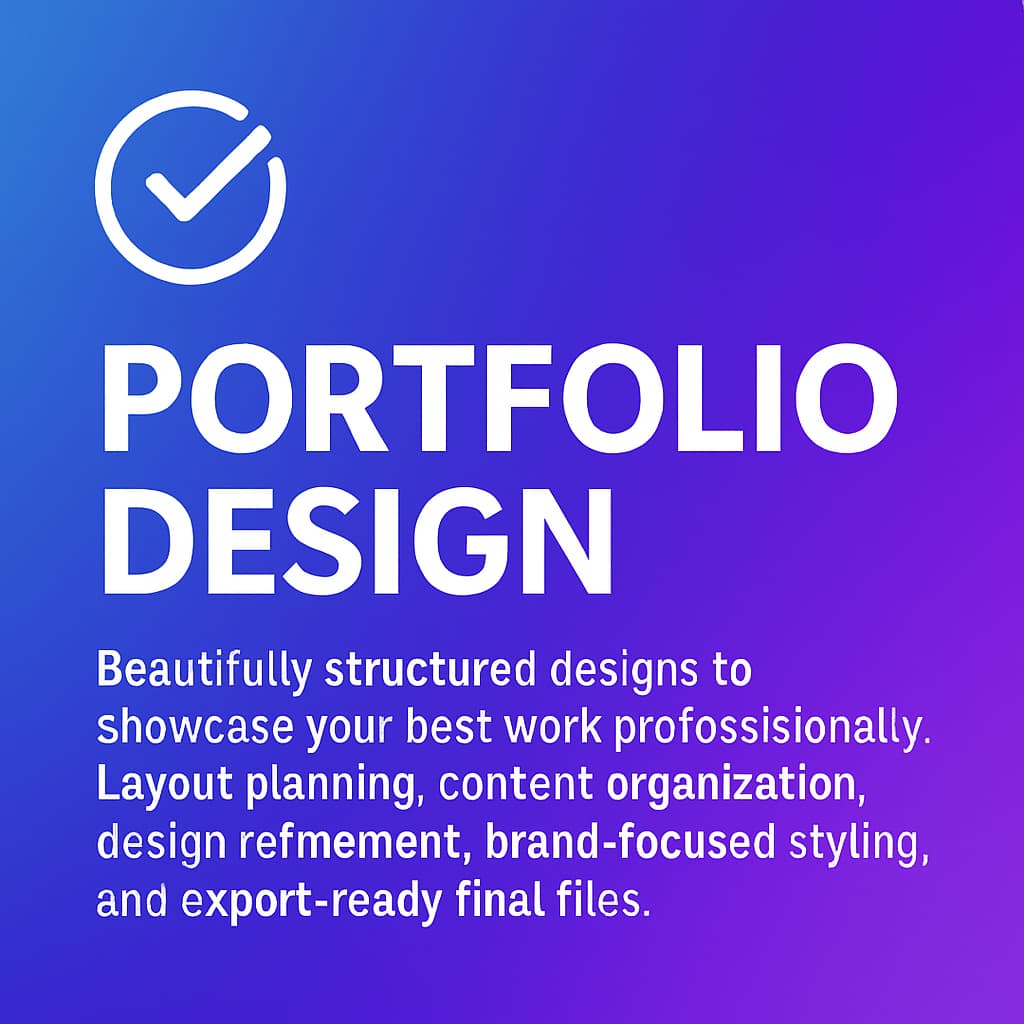 Promotional graphic for portfolio design services with a blue and purple gradient background.