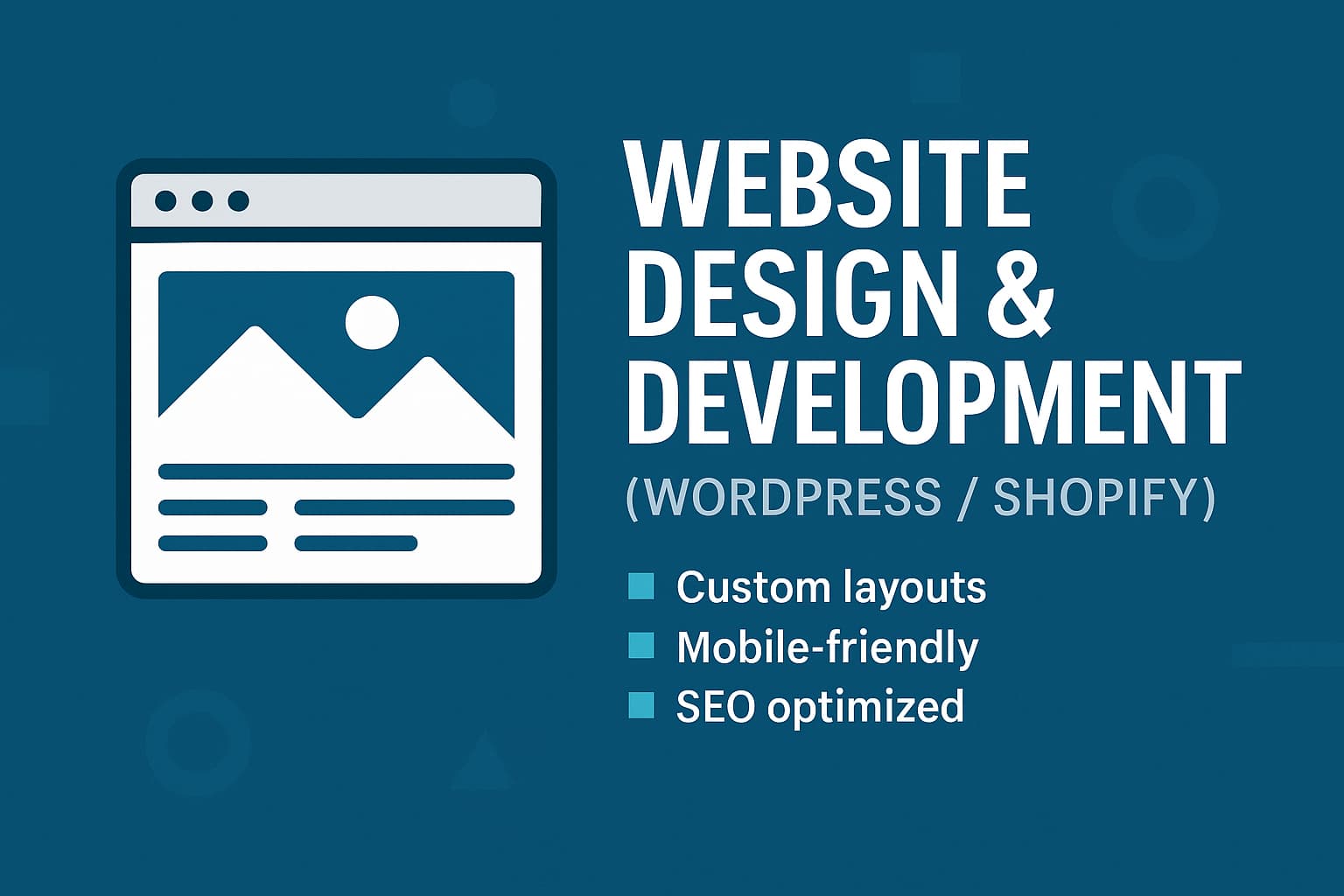 Website design and development services with a blue background